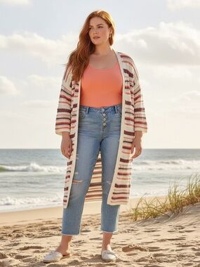 TORRID Kimono Cotton Cardigan Duster Multi Stripes 3X Coastal Grandma Boho Beach